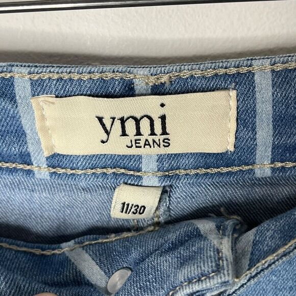 YMI Jeans Women's Denim Mini Skirt Size 11 Striped Cut Off Mid Rise Blue NWT - Picture 4 of 6